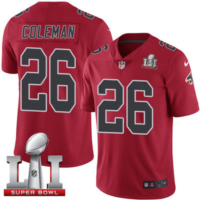 Nike Falcons #26 Tevin Coleman Red Super Bowl LI 51 Youth Stitched NFL Limited Rush Jersey Nike Falcons #26 Tevin Coleman Red Super Bowl LI 51 Youth Stitched NFL Limited Rush Jersey