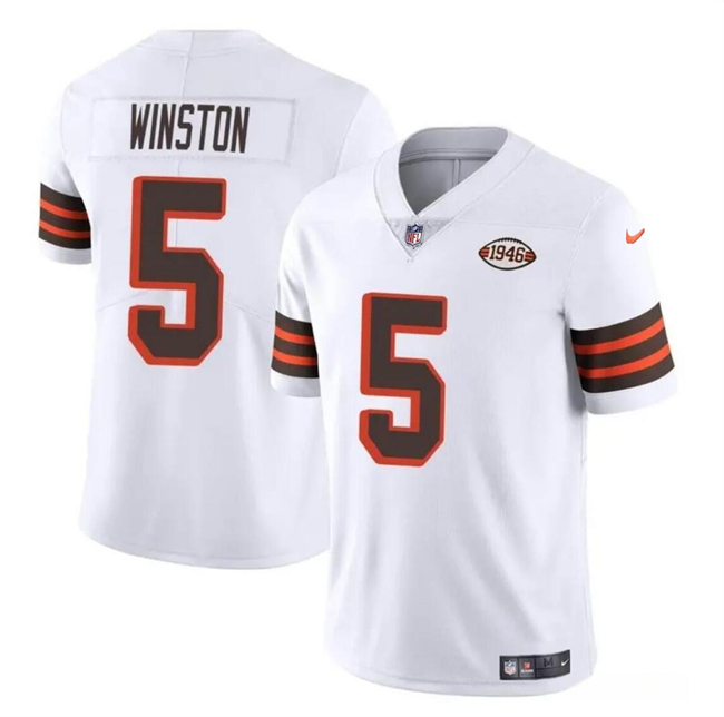 Youth Cleveland Browns #5 Jameis Winston White 1946 Collection Vapor Limited Stitched Football Jersey Youth Cleveland Browns #5 Jameis Winston White 1946 Collection Vapor Limited Stitched Football Jersey