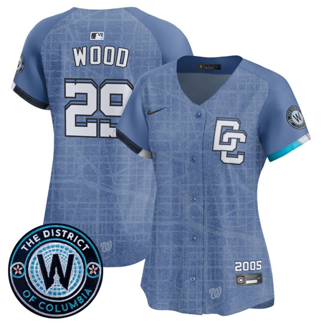 Women's Washington Nationals #29 James Wood Blue 2025 City Connect Limited Stitched Baseball Jersey(Run Small) Women's Washington Nationals #29 James Wood Blue 2025 City Connect Limited Stitched Baseball Jersey(Run Small)