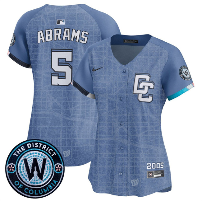 Women's Washington Nationals #5 CJ Abrams Blue 2025 City Connect Limited Stitched Baseball Jersey(Run Small) Women's Washington Nationals #5 CJ Abrams Blue 2025 City Connect Limited Stitched Baseball Jersey(Run Small)
