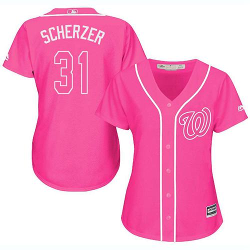 Nationals #31 Max Scherzer Pink Fashion Women's Stitched MLB Jersey Nationals #31 Max Scherzer Pink Fashion Women's Stitched MLB Jersey