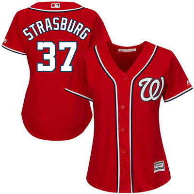 Nationals #37 Stephen Strasburg Red Alternate Women's Stitched MLB Jersey Nationals #37 Stephen Strasburg Red Alternate Women's Stitched MLB Jersey