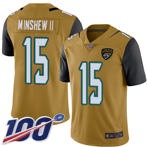 Jaguars #15 Gardner Minshew II Gold Youth Stitched Football Limited Rush 100th Season Jersey Jaguars #15 Gardner Minshew II Gold Youth Stitched Football Limited Rush 100th Season Jersey