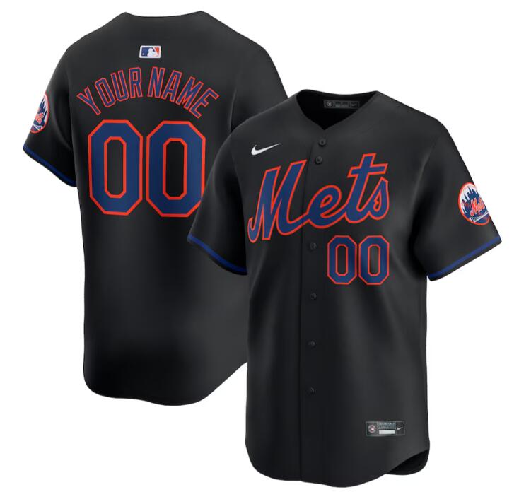 Men's New York Mets Active Player Custom Black 2024 Alternate Limited Stitched Baseball Jersey Men's New York Mets Active Player Custom Black 2024 Alternate Limited Stitched Baseball Jersey