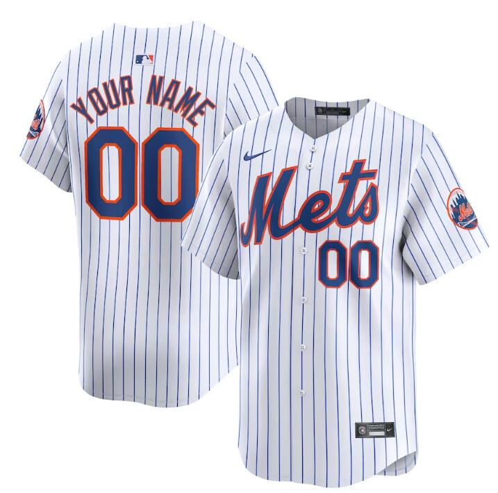 Men's New York Mets Active Player Custom White 2024 Home Limited Stitched Baseball Jersey Men's New York Mets Active Player Custom White 2024 Home Limited Stitched Baseball Jersey