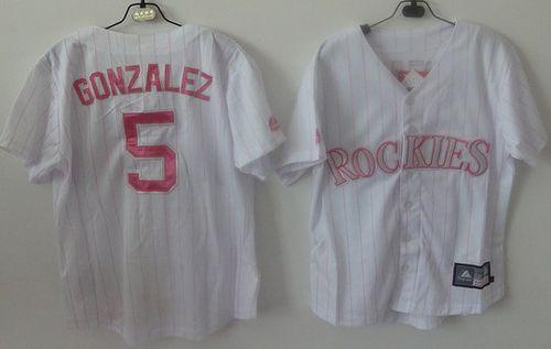 Rockies #5 Carlos Gonzalez White(Pink Strip) Women's Fashion Stitched MLB Jersey Rockies #5 Carlos Gonzalez White(Pink Strip) Women's Fashion Stitched MLB Jersey