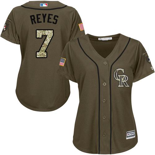 Rockies #7 Jose Reyes Green Salute to Service Women's Stitched MLB Jersey Rockies #7 Jose Reyes Green Salute to Service Women's Stitched MLB Jersey