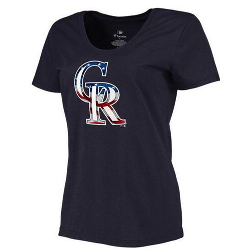 Women's Colorado Rockies USA Flag Fashion T-Shirt Navy Blue Women's Colorado Rockies USA Flag Fashion T-Shirt Navy Blue
