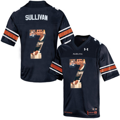 Auburn Tigers 7 Pat Sullivan Navy With Portrait Print College Football Jersey2