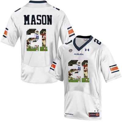 Auburn Tigers 21 Tre Mason White With Portrait Print College Football Jersey2