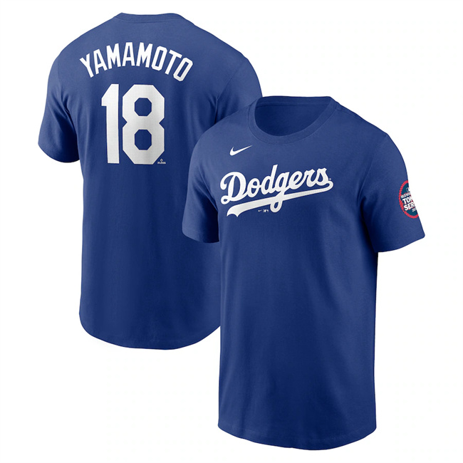 Men's Los Angeles Dodgers #18 Yoshinobu Yamamoto Royal 2025 Tokyo Series Name & Number T-Shirt Men's Los Angeles Dodgers #18 Yoshinobu Yamamoto Royal 2025 Tokyo Series Name & Number T-Shirt