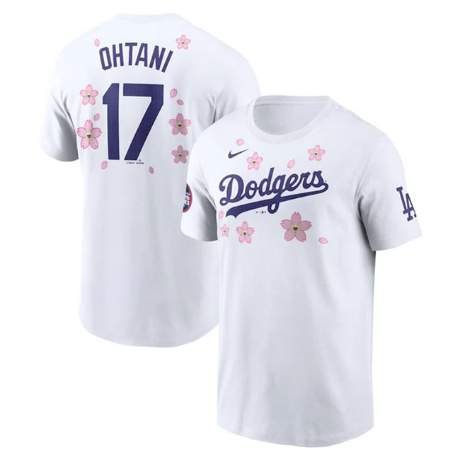 Men's Los Angeles Dodgers #17 Shohei Ohtani White 2025 Tokyo Series Name & Number T-Shirt Men's Los Angeles Dodgers #17 Shohei Ohtani White 2025 Tokyo Series Name & Number T-Shirt