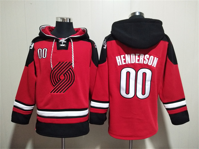 Men's Portland Trail Blazers #00 Scoot Henderson Red Lace-Up Pullover Hoodie Men's Portland Trail Blazers #00 Scoot Henderson Red Lace-Up Pullover Hoodie