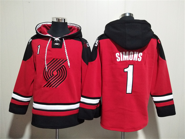 Men's Portland Trail Blazers #1 Anfernee Simons Red Lace-Up Pullover Hoodie Men's Portland Trail Blazers #1 Anfernee Simons Red Lace-Up Pullover Hoodie