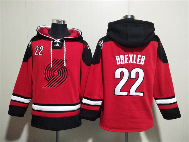 Men's Portland Trail Blazers #22 Clyde Drexler Red Lace-Up Pullover Hoodie Men's Portland Trail Blazers #22 Clyde Drexler Red Lace-Up Pullover Hoodie