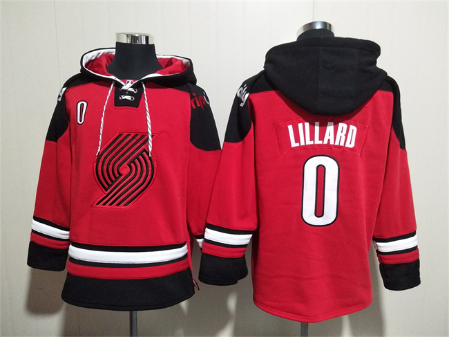 Men's Portland Trail Blazers #0 Damian Lillard Red Lace-Up Pullover Hoodie Men's Portland Trail Blazers #0 Damian Lillard Red Lace-Up Pullover Hoodie