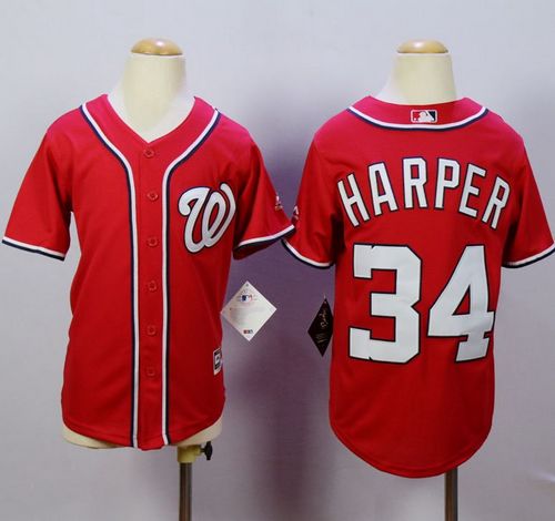 Nationals #34 Bryce Harper Red Cool Base Stitched Youth MLB Jersey Nationals #34 Bryce Harper Red Cool Base Stitched Youth MLB Jersey