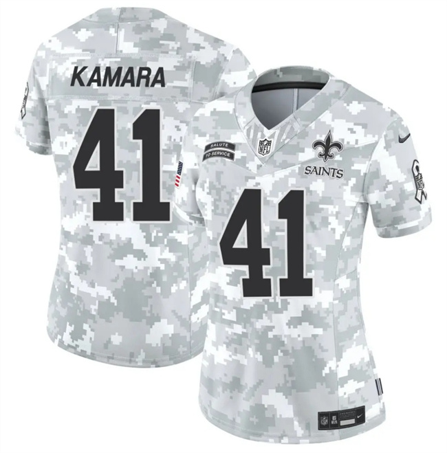 Women's New Orleans Saints #41 Alvin Kamara 2024 F.U.S.E Arctic Camo Salute To Service Limited Stitched Football Jersey(Run Small) Women's New Orleans Saints #41 Alvin Kamara 2024 F.U.S.E Arctic Camo Salute To Service Limited Stitched Football Jersey(Run Small)