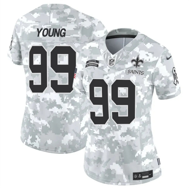 Women's New Orleans Saints #99 Chase Young 2024 F.U.S.E Arctic Camo Salute To Service Limited Stitched Football Jersey(Run Small) Women's New Orleans Saints #99 Chase Young 2024 F.U.S.E Arctic Camo Salute To Service Limited Stitched Football Jersey(Run Small)
