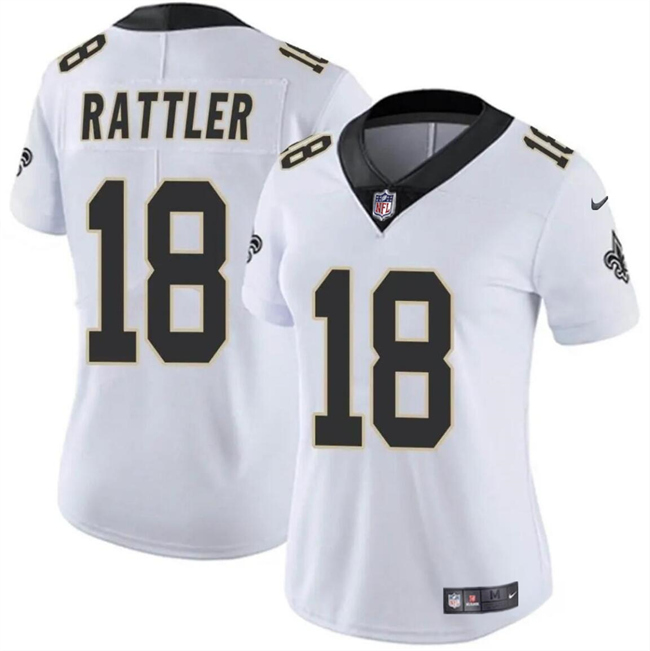Women's New Orleans Saints #18 Spencer Rattler White Vapor Stitched Game Jersey(Run Small) Women's New Orleans Saints #18 Spencer Rattler White Vapor Stitched Game Jersey(Run Small)
