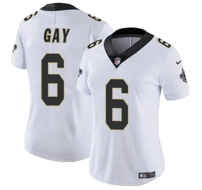Women's New Orleans Saints #6 Willie Gay White Vapor Stitched Game Jersey(Run Small) Women's New Orleans Saints #6 Willie Gay White Vapor Stitched Game Jersey(Run Small)