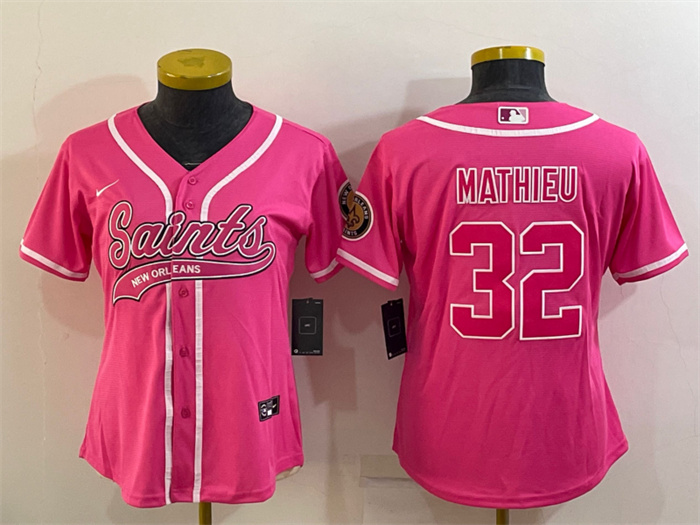 Women's New Orleans Saints #32 Tyrann Mathieu Pink With Patch Cool Base Stitched Baseball Jersey(Run Small) Women's New Orleans Saints #32 Tyrann Mathieu Pink With Patch Cool Base Stitched Baseball Jersey(Run Small)