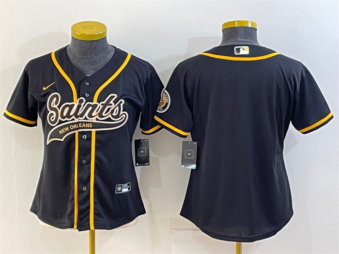 Women's New Orleans Saints Blank Black With Patch Cool Base Stitched Baseball Jersey(Run Small) Women's New Orleans Saints Blank Black With Patch Cool Base Stitched Baseball Jersey(Run Small)