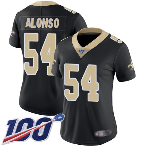 Women New Orleans Saints #54 Kiko Alonso Black Vapor Untouchable 100th season Patch Jersey Women New Orleans Saints #54 Kiko Alonso Black Vapor Untouchable 100th season Patch Jersey
