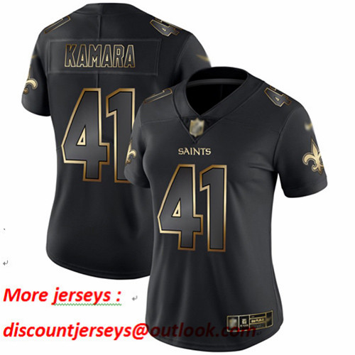 Saints #41 Alvin Kamara Black Gold Women's Stitched Football Vapor Untouchable Limited Jersey