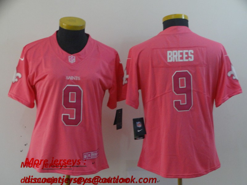 Women Nike Saints 9 Drew Brees Pink Women Rush Fashion Limited Jersey Women Nike Saints 9 Drew Brees Pink Women Rush Fashion Limited Jersey