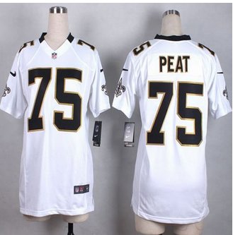 Women New Saints #75 Andrus Peat White Stitched NFL Elite Jersey