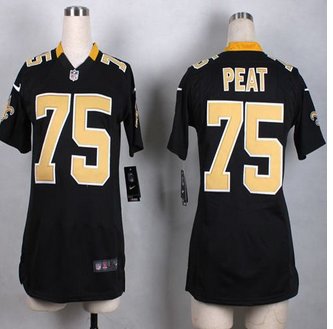 Women New Saints #75 Andrus Peat Black Team Color Stitched NFL Elite Jersey