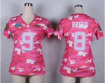 Women's NEW Saints #9 Drew Brees Pink NFL Elite Camo Fashion Jersey