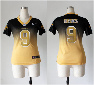 Women NEW New Orleans Saints 9 Drew Brees Black Yellow Drift Fashion II Women NEW New Orleans Saints 9 Drew Brees Black Yellow Drift Fashion II