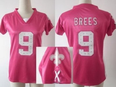 Women NEW New Orleans Saints 9 Brees Pink Womens Draft Him II Top Jerseys