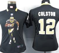 Women Nike New Orleans Saints 12 Colston Black Portrait Fashion Game Jerseys