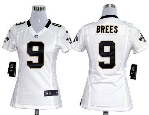 Women Nike New Orleans Saints 9 Drew Brees White Jerseys