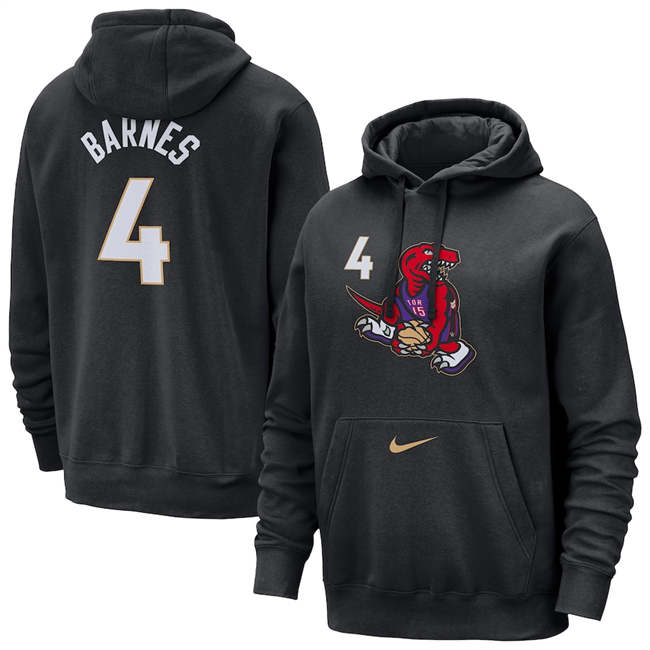 Men's Toronto Raptors #4 Scottie Barnes Black 2024 25 City Edition Essential Club Pullover Hoodie Men's Toronto Raptors #4 Scottie Barnes Black 2024 25 City Edition Essential Club Pullover Hoodie