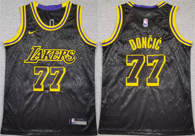 Youth Los Angeles Lakers #77 Luka Don?i? Black 2025 City Edition Stitched Basketball Jersey Youth Los Angeles Lakers #77 Luka Don?i? Black 2025 City Edition Stitched Basketball Jersey