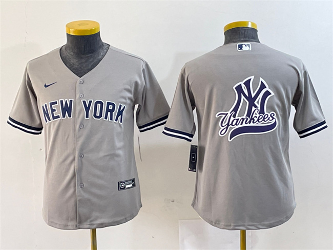 Youth New York Yankees Gray Team Big Logo Cool Base Stitched Baseball Jersey 2 Youth New York Yankees Gray Team Big Logo Cool Base Stitched Baseball Jersey 2