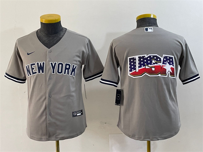 Youth New York Yankees Gray Team Big Logo Cool Base Stitched Baseball Jersey Youth New York Yankees Gray Team Big Logo Cool Base Stitched Baseball Jersey
