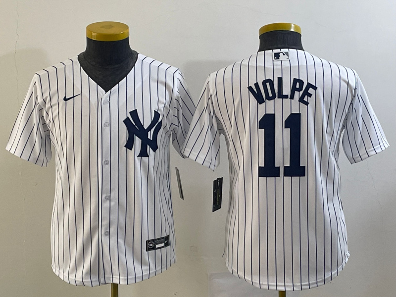 Youth New York Yankees #11 Anthony Volpe White Cool Base Stitched Baseball Jersey Youth New York Yankees #11 Anthony Volpe White Cool Base Stitched Baseball Jersey
