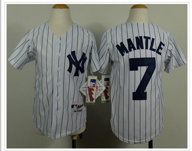 Youth MLB Yankees #7 Mickey Mantle White Name Back Jersey