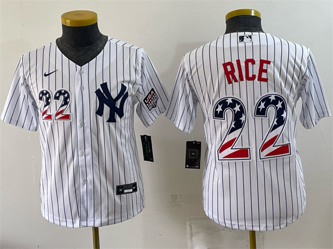 Youth New York Yankees #22 Ben Rice White USA 250 Fourth of July Home Stadium Stitched Baseball Jersey Youth New York Yankees #22 Ben Rice White USA 250 Fourth of July Home Stadium Stitched Baseball Jersey
