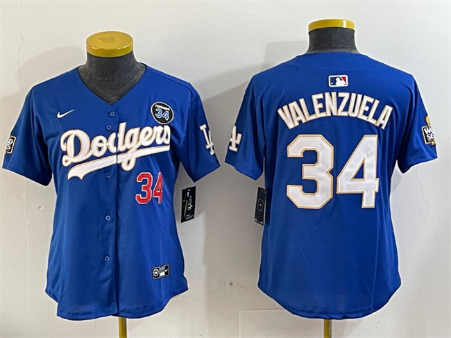 Women's Los Angeles Dodgers #34 Toro Valenzuela Royal 2024 World Series With Fernando Memorial Patch Alternate Limited Stitched Baseball Jersey(Run Small) 1 Women's Los Angeles Dodgers #34 Toro Valenzuela Royal 2024 World Series With Fernando Memorial Patch Alternate Limited Stitched Baseball Jersey(Run Small) 1