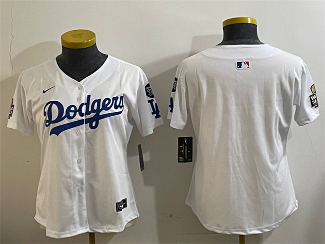 Women's Los Angeles Dodgers Blank White 2024 World Series With Fernando Memorial Patch Home Limited Stitched Baseball Jersey(Run Small) Women's Los Angeles Dodgers Blank White 2024 World Series With Fernando Memorial Patch Home Limited Stitched Baseball Jersey(Run Small)