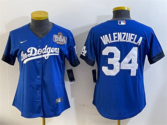 Women's Los Angeles Dodgers #34 Toro Valenzuela Blue 2024 World Series City Connect Cool Base Stitched Baseball Jersey(Run Small) Women's Los Angeles Dodgers #34 Toro Valenzuela Blue 2024 World Series City Connect Cool Base Stitched Baseball Jersey(Run Small)