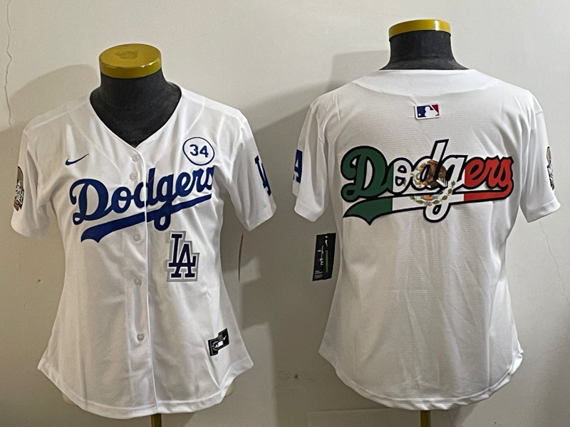 Women's Los Angeles Dodgers Blank White 2024 World Series With No. 34 Patch Home Limited Stitched Baseball Jersey(Run Small) 2 Women's Los Angeles Dodgers Blank White 2024 World Series With No. 34 Patch Home Limited Stitched Baseball Jersey(Run Small) 2