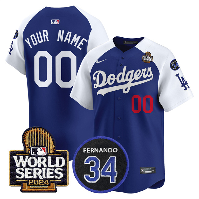 Men's Los Angeles Dodgers ACTIVE PLAYER Custom Royal White 2024 World Series With Fernando Memorial Patch Limited Stitched Baseball Jersey Men's Los Angeles Dodgers ACTIVE PLAYER Custom Royal White 2024 World Series With Fernando Memorial Patch Limited Stitched Baseball Jersey