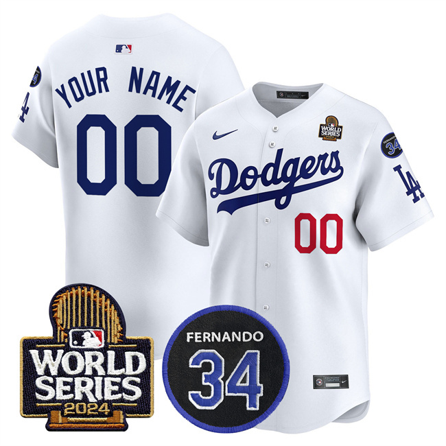 Men's Los Angeles Dodgers ACTIVE PLAYER Custom White 2024 World Series With Fernando Memorial Patch Limited Stitched Baseball Jersey Men's Los Angeles Dodgers ACTIVE PLAYER Custom White 2024 World Series With Fernando Memorial Patch Limited Stitched Baseball Jersey